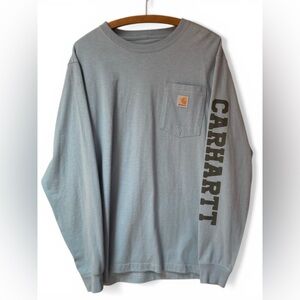 Carhartt Men’s Long Sleeve Tee Medium Loose Fit Blue Shirt Sleeve Logo Pocket